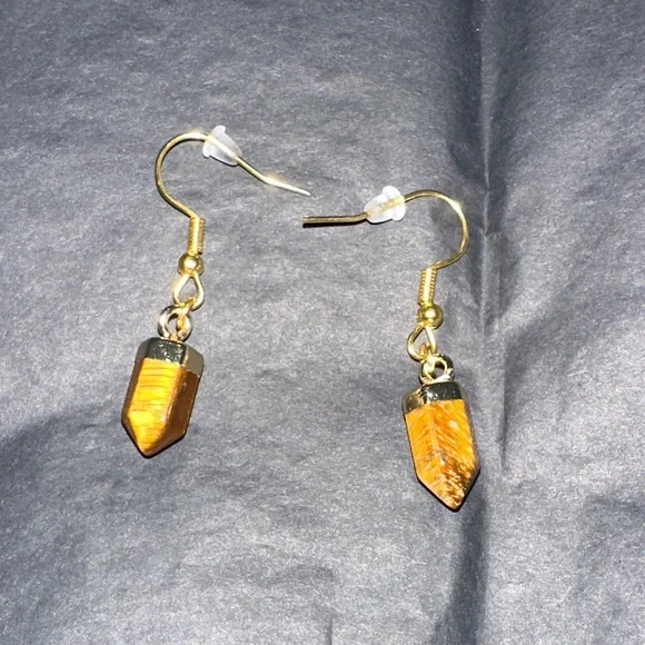 Mini Tigerās Eye Tower Dangling Earrings - Picture 1 of 3
